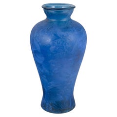 Large free-blown floor vase in blue art glass, 1980s