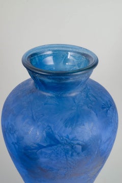 Large free-blown floor vase in blue art glass, 1980s