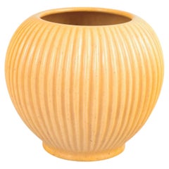 Scandinavian studio potter. Stoneware vase with ribbed design. Art Deco style.