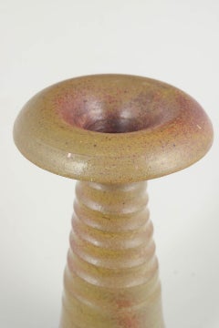 European studio ceramicist. Slender stoneware vase with ribbed body. 1960s/70s
