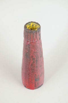 European studio ceramicist. Tall ceramic vase with deep red and dark glaze. 1968