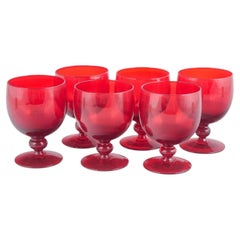 Monica Bratt for Reijmyre Glasbruk. Set of six red wine glasses, 1950s