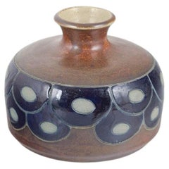 Goebel, Germany. Brown stoneware vase with deep blue pattern. 1970s/80s