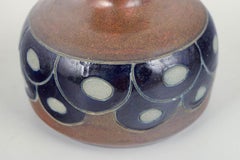Goebel, Germany. Brown stoneware vase with deep blue pattern. 1970s/80s