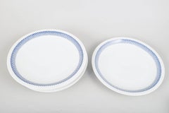 Lyngby/Danild. Five porcelain dinner plates with blue diamond pattern, "Rombe"