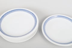 Lyngby/Danild. Six porcelain dinner plates with blue diamond pattern, "Rombe"