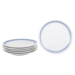 Lyngby/Danild. Six porcelain dinner plates with blue diamond pattern, "Rombe"