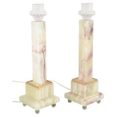 Prof. G. Bessi for Volterra, Italy. Pair of table lamps in onyx, brass and glass