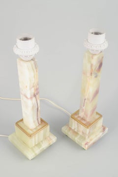 Prof. G. Bessi for Volterra, Italy. Pair of table lamps in onyx, brass and glass