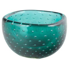 Venini, Murano. Small bowl in deep turquoise-green art glass with air bubbles.