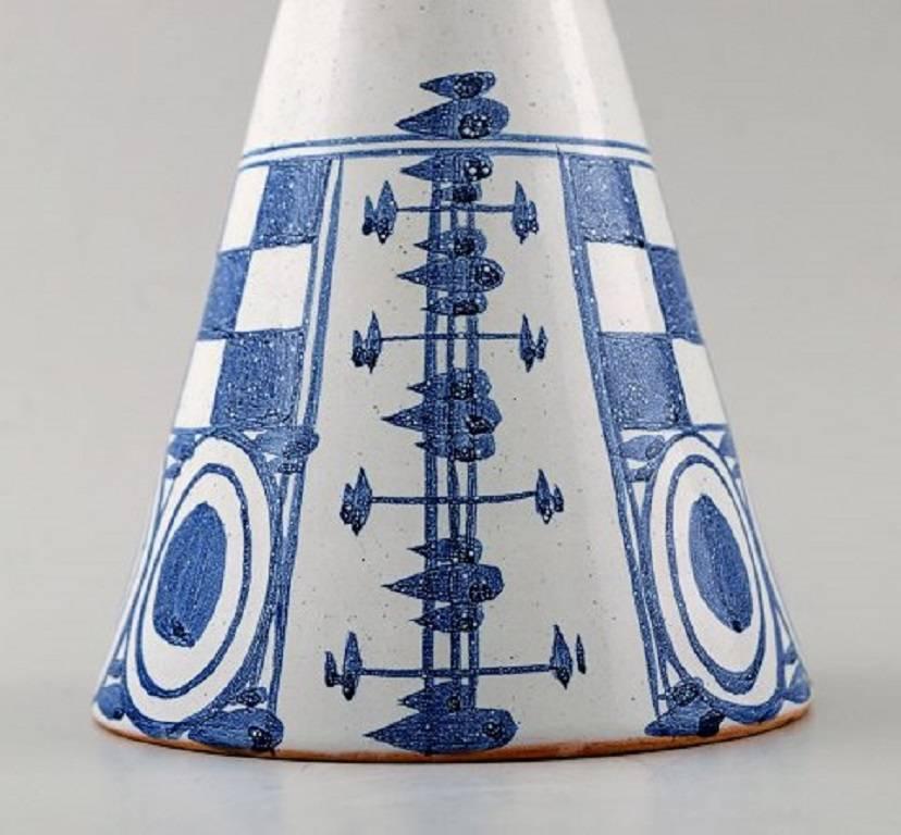 Bjørn Wiinblad, Five-Piece Vase Hand Decorated in Blue Pottery, Woman with Hat 1