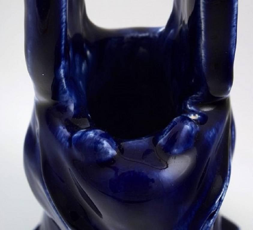 Scandinavian Modern Scandinavian Pottery, Antelope, Ceramic Vase / Sculpture with Dark Blue Glaze