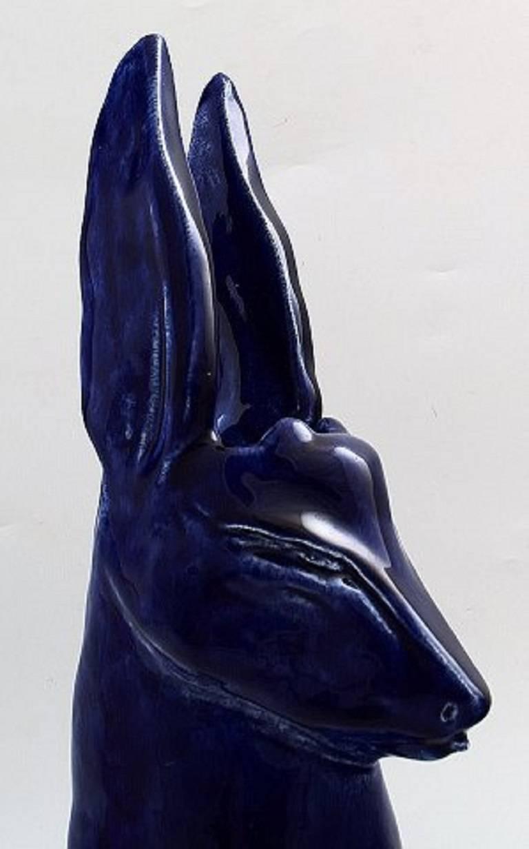 Scandinavian Pottery, Antelope, Ceramic Vase / Sculpture with Dark Blue Glaze In Excellent Condition In Copenhagen, DK