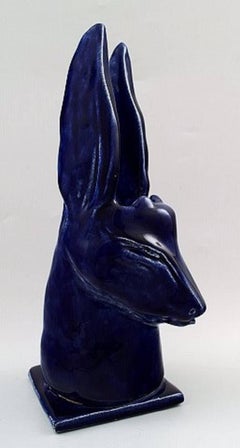 Scandinavian Pottery, Antelope, Ceramic Vase / Sculpture with Dark Blue Glaze
