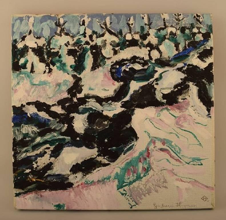 Gudrun Hagman Swedish artist. Oil on canvas: Swedish winter forest.
Signed.
Measures 33 cm x 32 cm.
In perfect condition.