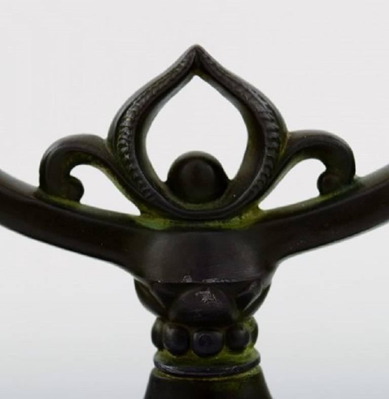 Mid-20th Century Just Andersen, Early Three-Armed Candlestick of Patinated 