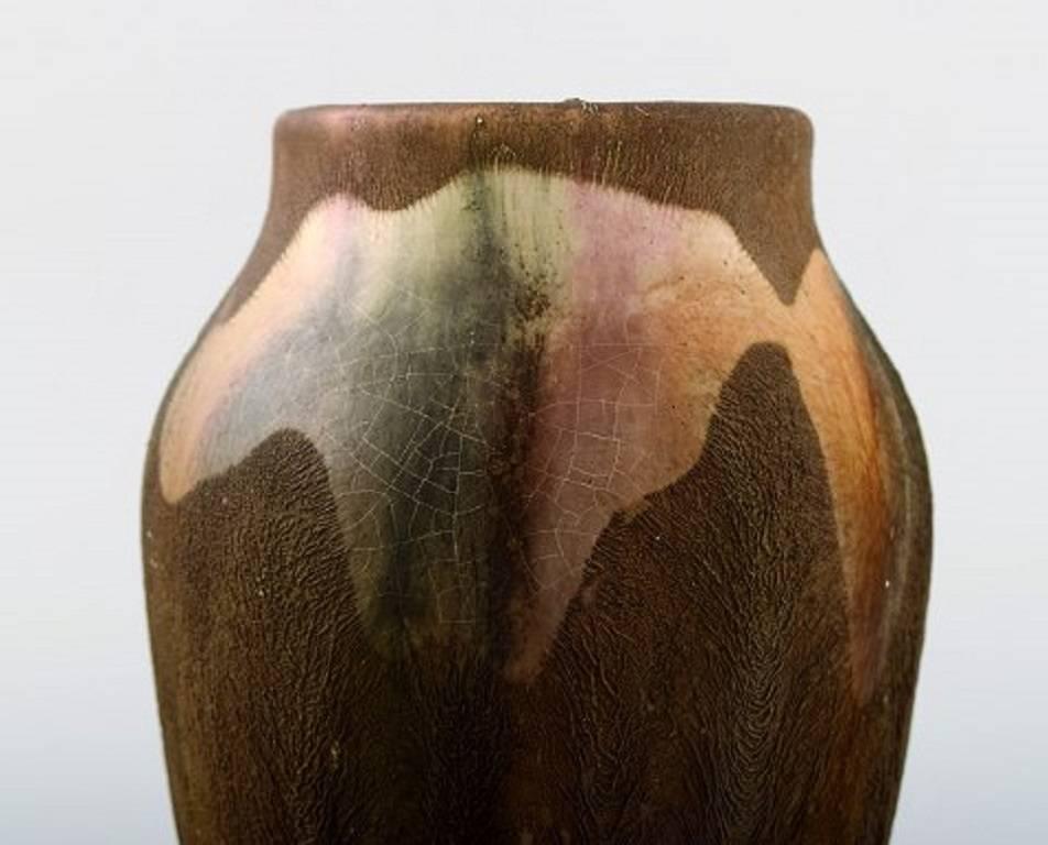 Art Deco Søren Kongstrand & Jens Petersen Style, Ceramic Vase, Glaze in Brown Shades For Sale