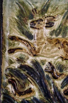 Royal Copenhagen Stoneware Relief with Leaping Deer and Aggressive Snake