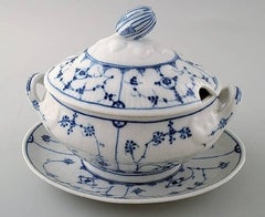 Rare and Antique Bing & Grondahl, B&G Blue Fluted Sauce Boat with Lid, 1870s