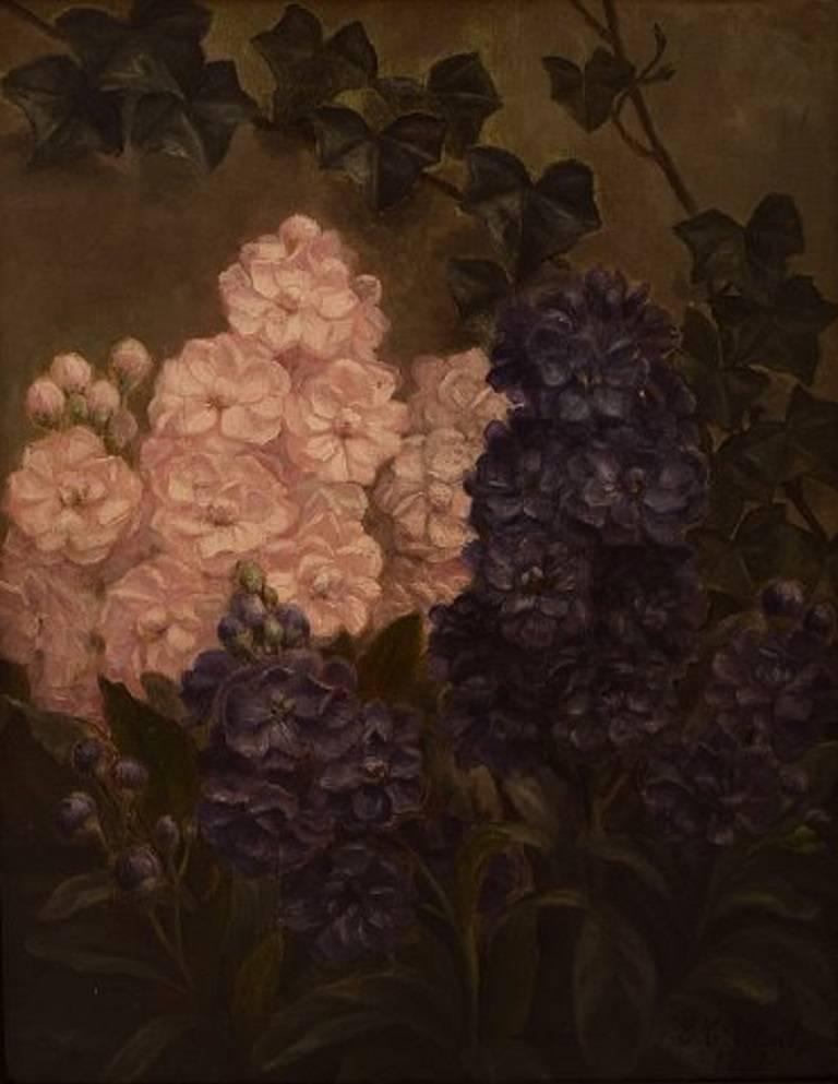 E. C. Ulnitz: Pink and purple stocks. Well listed Danish artist.
Oil on canvas.
Signed and dated E. C. Ulnitz, 1930.
Measures: 27.5 x 21.5 cm.
In perfect condition.