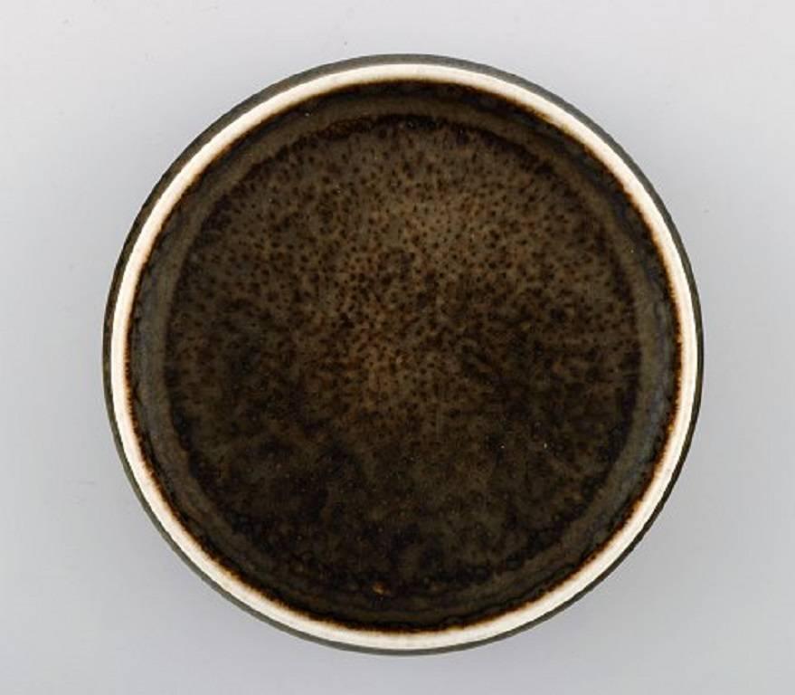 Scandinavian Modern Carl-Harry Stålhane, Rørstrand, Pottery Dish, Beautiful Glaze in Brown Shades