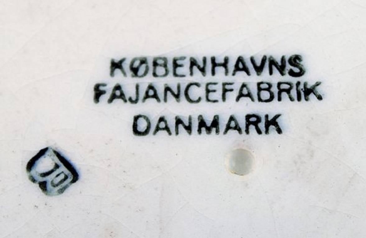 Danish Peacock from Copenhagen Faience or Aluminia, Deep Plate in Faience, Four Pieces