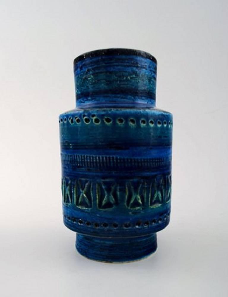 Mid-Century Modern Bitossi, Rimini-Blue Ceramic Vases, Designed by Aldo Londi, 1960s