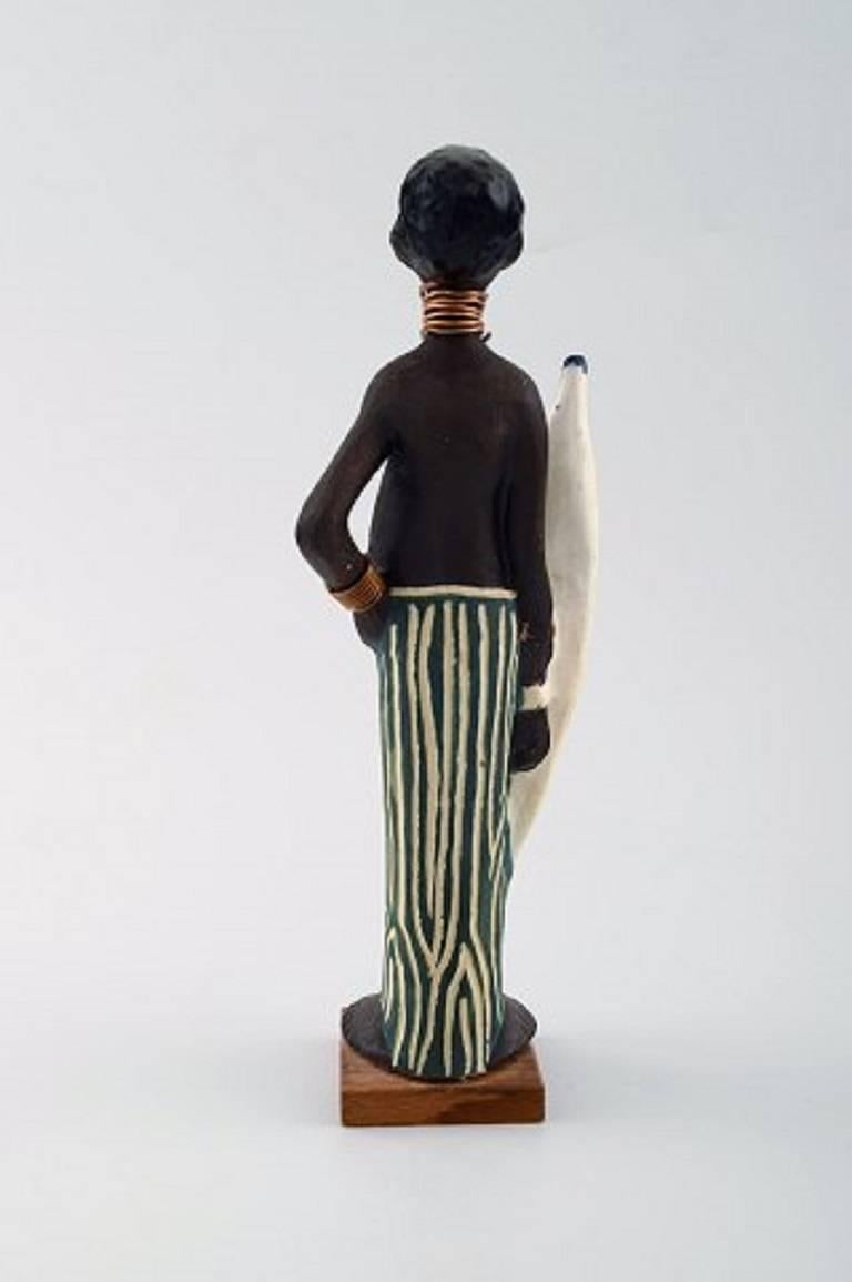 Scandinavian Modern Rolf Palm, Höganäs, Unique Pottery Figurine of Chief, Swedish Design For Sale