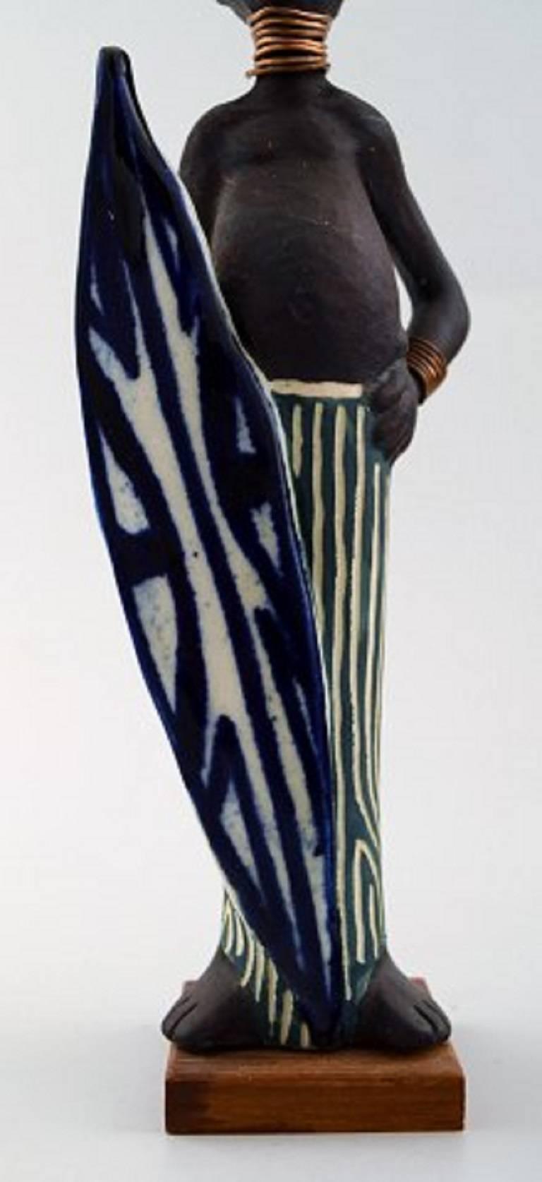 Rolf Palm, Höganäs, Unique Pottery Figurine of Chief, Swedish Design For Sale 1