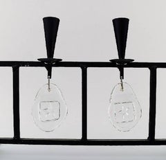 Erik Hglund für Kosta Boda, Kerzenhalter aus Gusseisen mit mundgeblasenen Gläsern