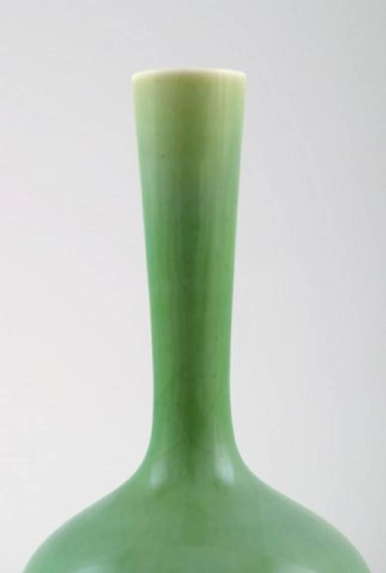 Scandinavian Modern Friberg Studiohand Ceramic Vase, Unique, Fantastic Glaze in Green Shades