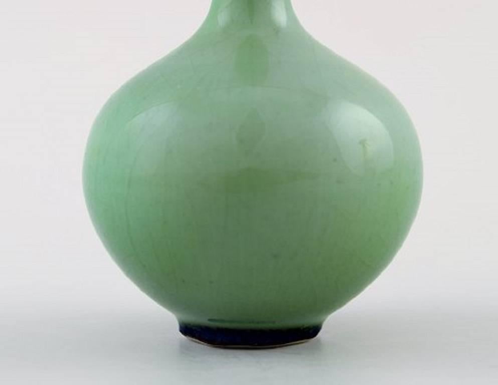 Swedish Friberg Studiohand Ceramic Vase, Unique, Fantastic Glaze in Green Shades