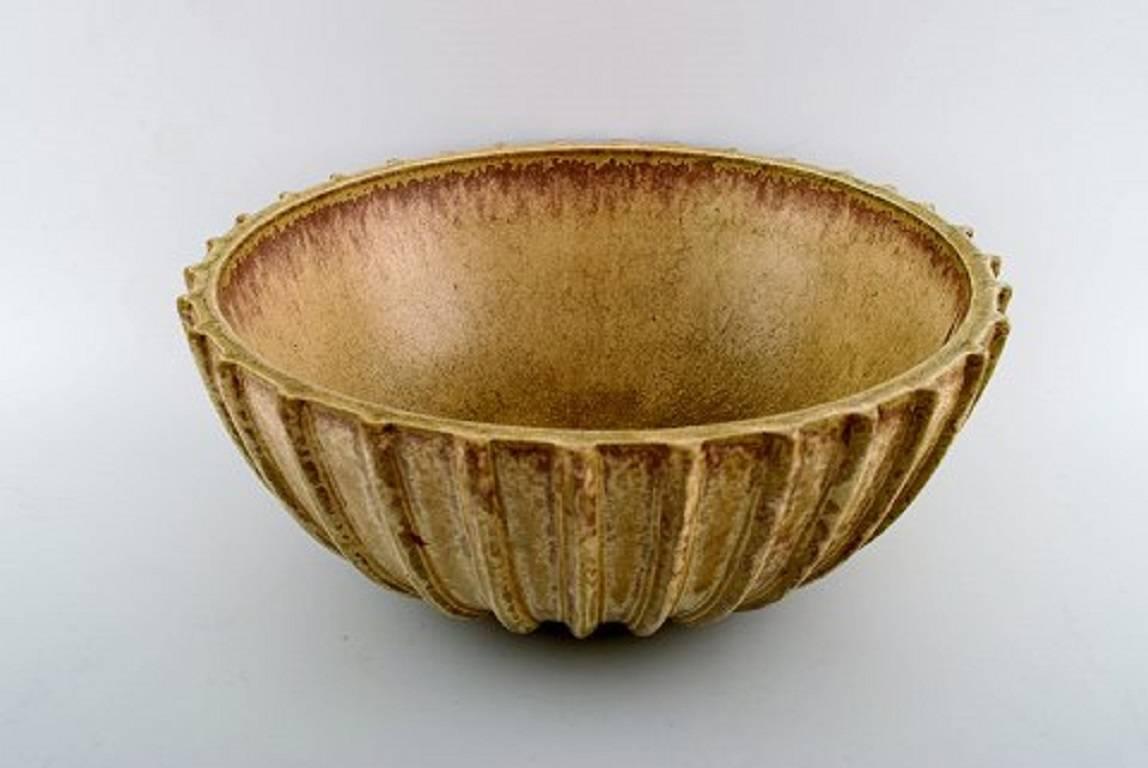 Danish Arne Bang Stoneware Bowl with Fluted Corpus