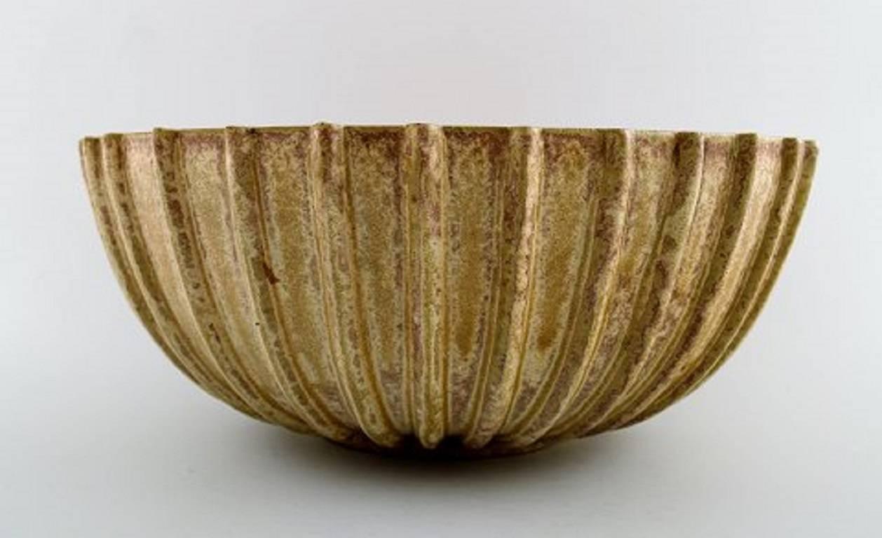 Scandinavian Modern Arne Bang Stoneware Bowl with Fluted Corpus