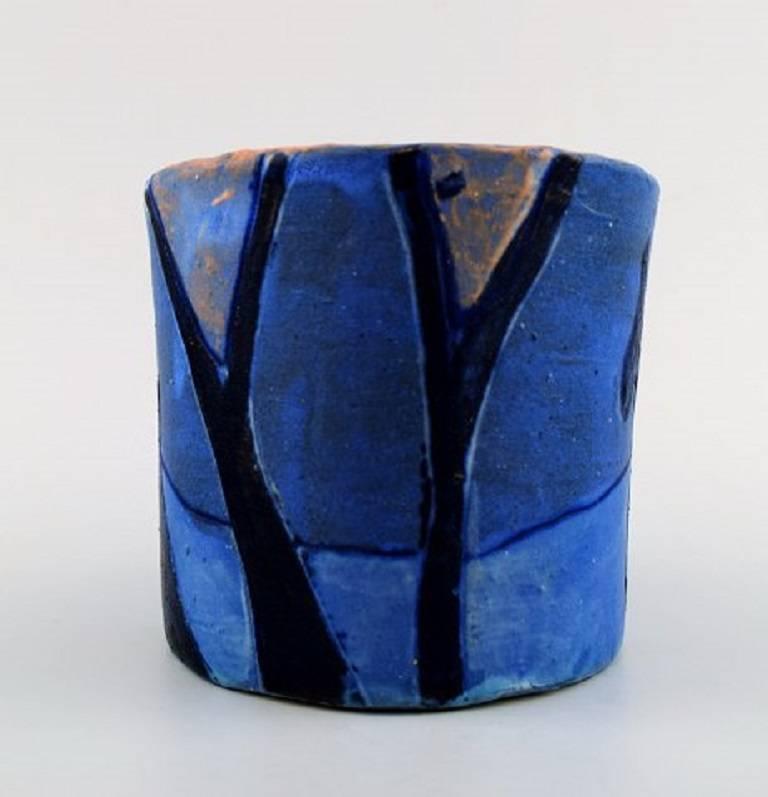 Scandinavian Modern Scandinavian Ceramist. Unique Bowl in Blue Glaze, Late 1900s