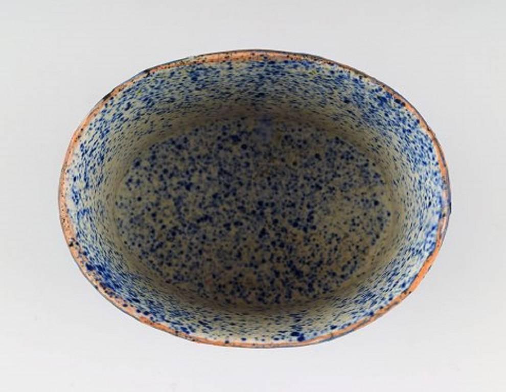20th Century Scandinavian Ceramist. Unique Bowl in Blue Glaze, Late 1900s