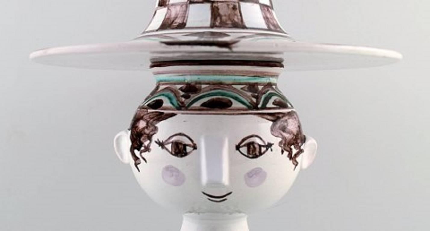 Bjørn Wiinblad Three-Piece Ceramic Vase Hand-Painted in Green and Brown, Woman In Excellent Condition In Copenhagen, DK