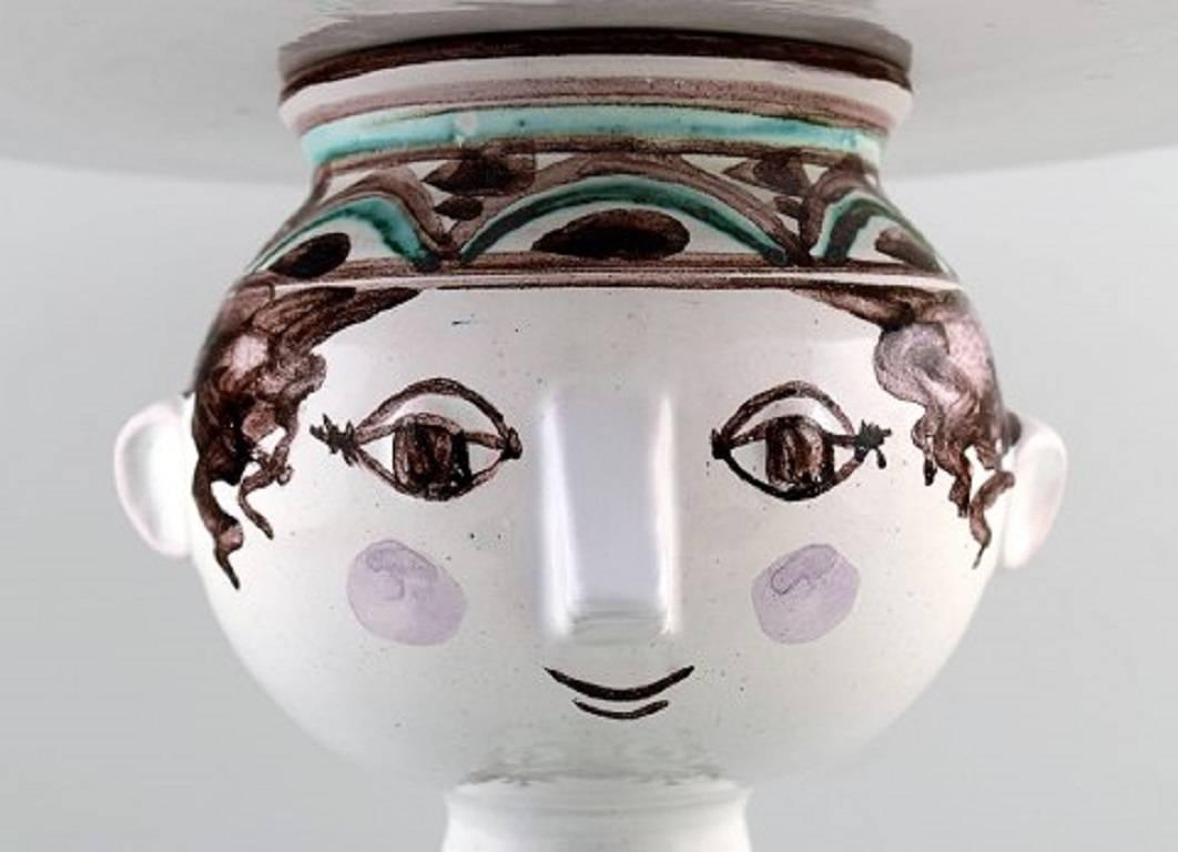 Mid-20th Century Bjørn Wiinblad Three-Piece Ceramic Vase Hand-Painted in Green and Brown, Woman