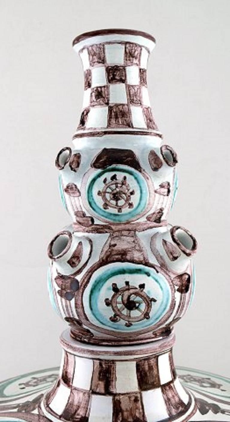 Bjørn Wiinblad Three-Piece Ceramic Vase Hand-Painted in Green and Brown, Woman 1