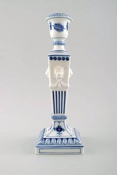 Pair of Royal Copenhagen Blue Fluted Plain, Candlesticks with Lion Heads