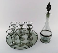 Simon Gate for Orrefors, Art Deco Art Glass 9-Piece Liqueur Set with Decanter
