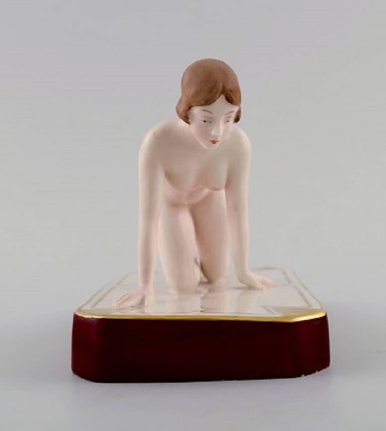 Art Deco Royal Dux Naked Woman on Base, Porcelain In Excellent Condition In Copenhagen, DK