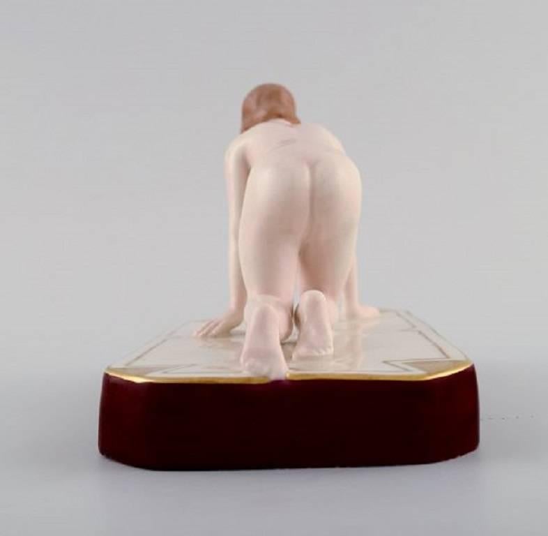 20th Century Art Deco Royal Dux Naked Woman on Base, Porcelain