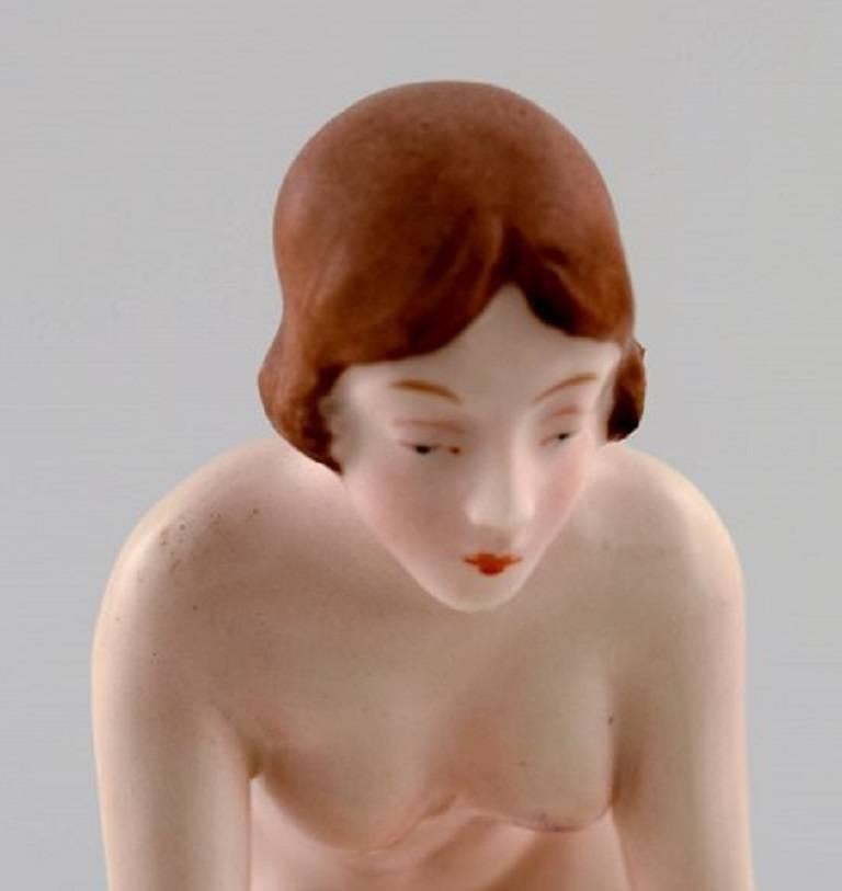 Czech Art Deco Royal Dux Naked Woman on Base, Porcelain