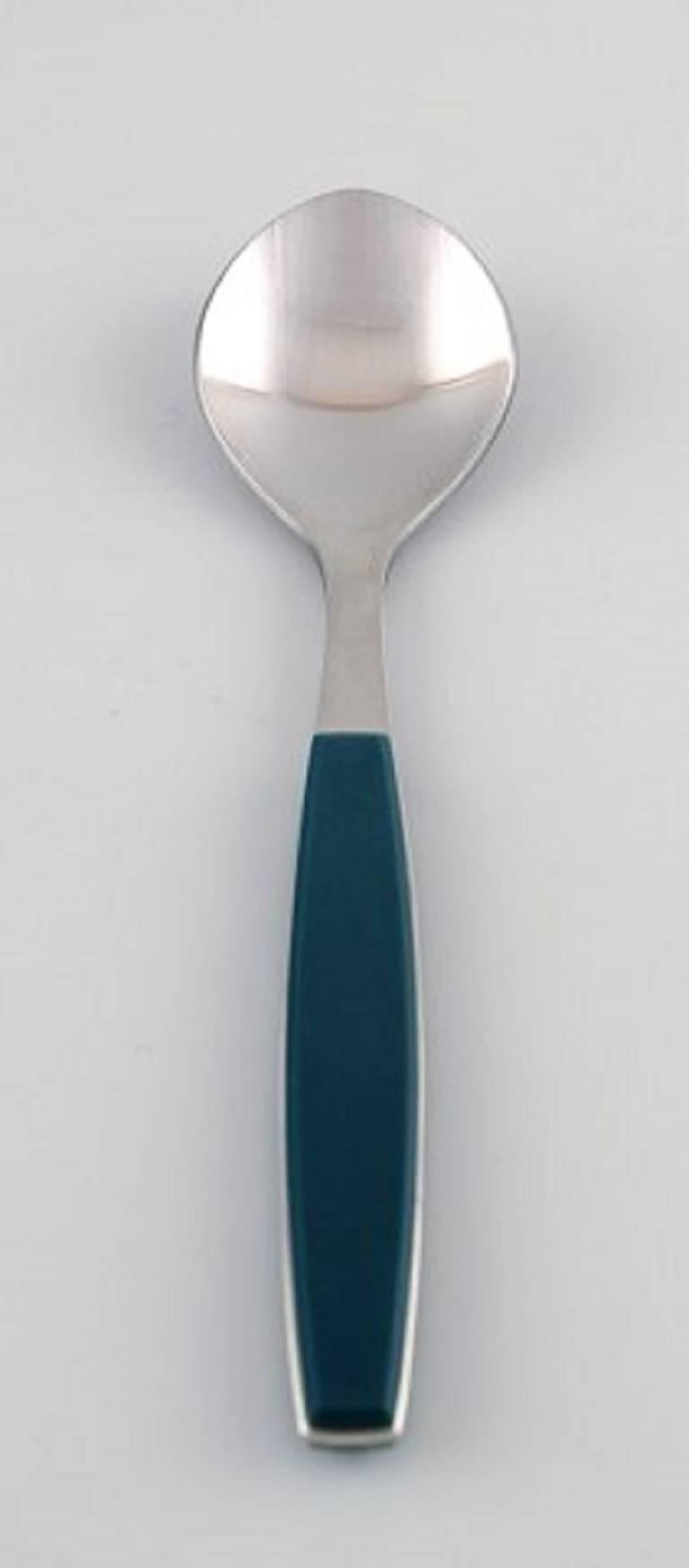 Scandinavian Modern Complete Service for 6 P., Henning Koppel. Stainless Steel and Green Plastic