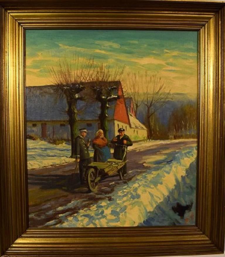 S. C. Bjulf: Winter idyll with people.
Oil on canvas.
Signed Bjulf.
Measures: 55 cm. x 44 cm. The frame measures 7 cm.
In perfect condition.