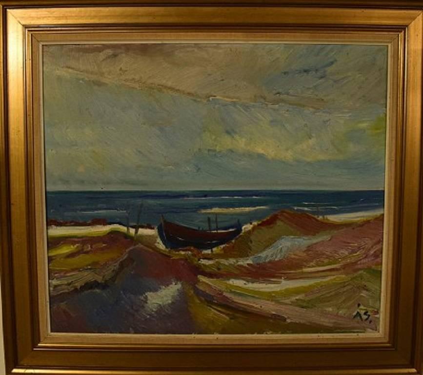 Aage Strand: Danish landscape, overlooking the sea.
Oil on canvas.
Signed ÅS.
Measures: 68 cm. x 59 cm. The frame measures 10 cm.
In perfect condition.