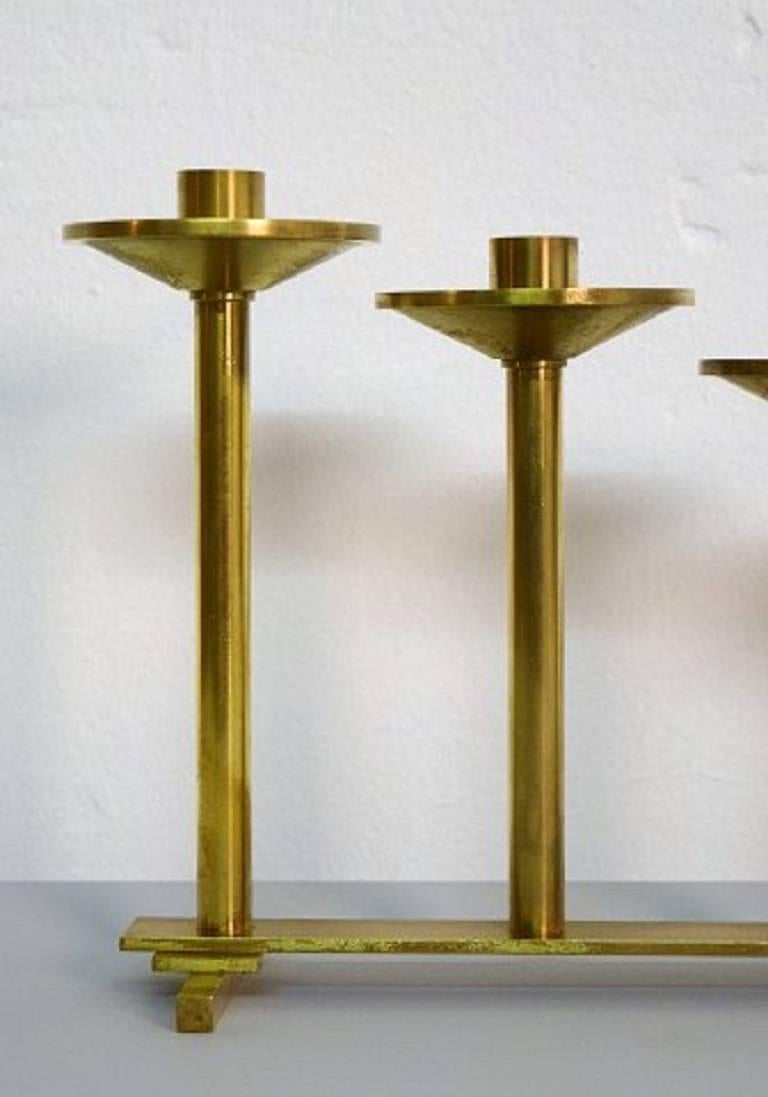 Scandinavian Modern Large Floor Candlestick in Brass for Seven-Light