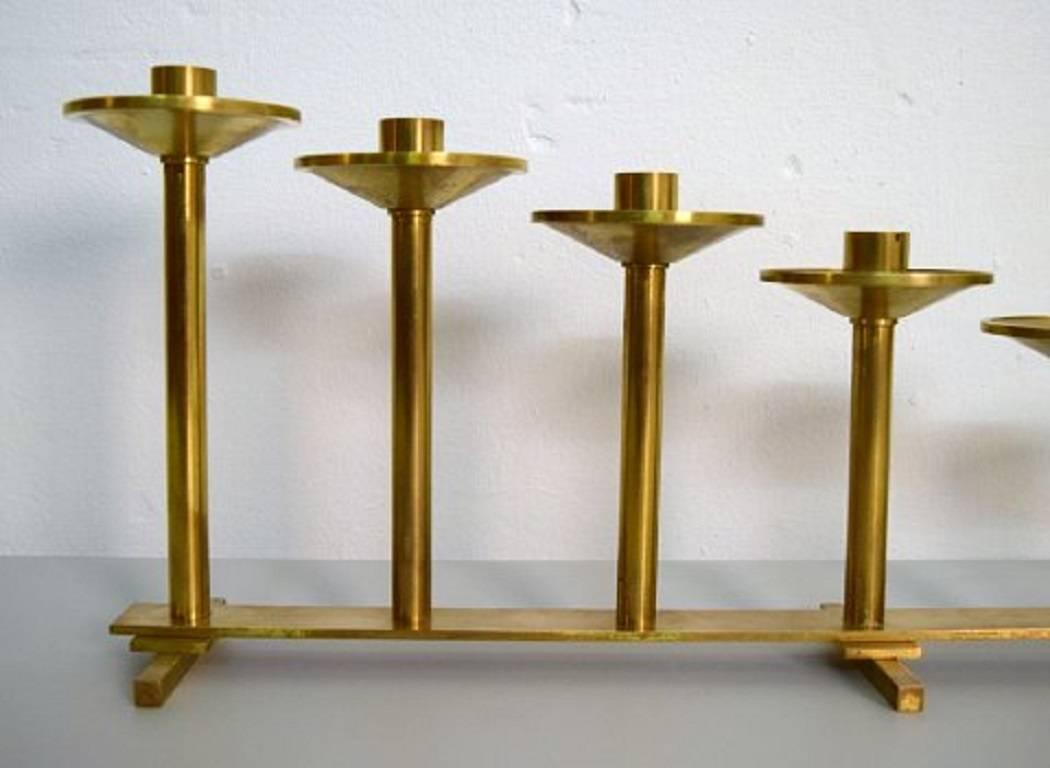 Swedish Large Floor Candlestick in Brass for Seven-Light