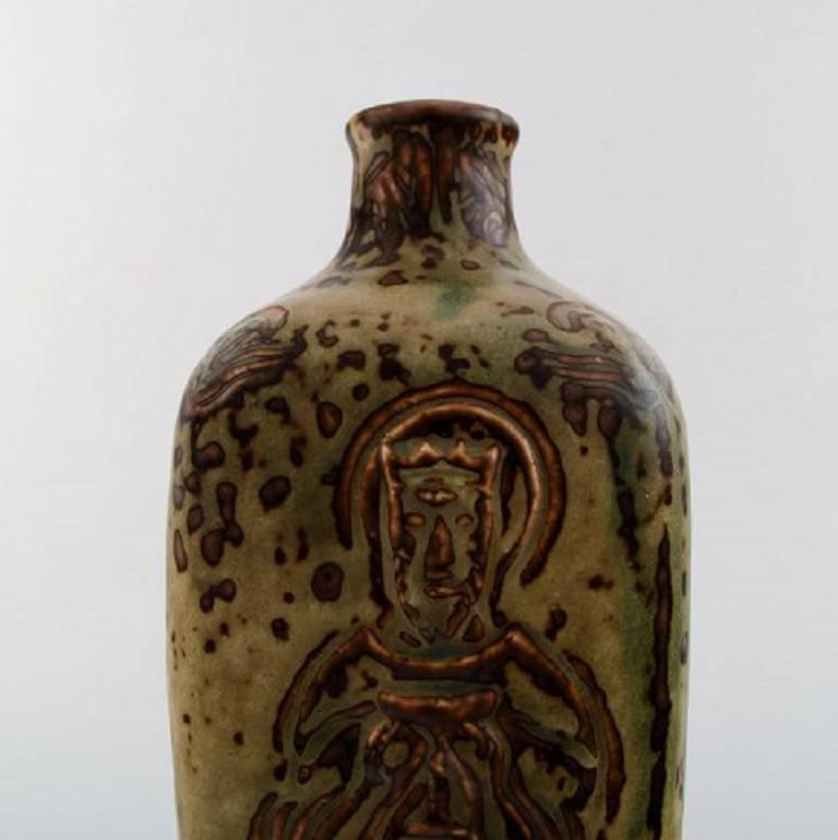 Mid-20th Century Royal Copenhagen Jais Nielsen ceramic vase, sung glaze. Biblical motives For Sale